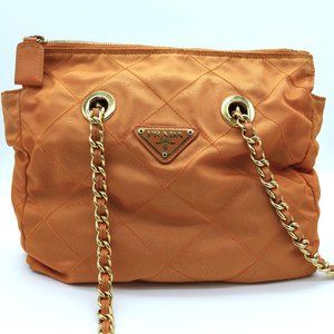 Vintage PRADA Tessuto Impuntu Carota Orange Nylon Quilted Shoulder Bag